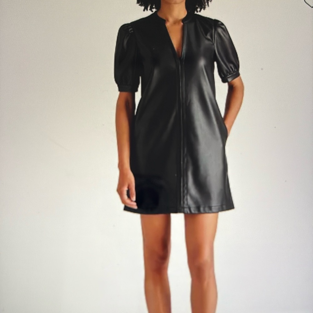 NWT STEVE MADDEN FAUX LEATHER PUFF SLEEVE DRESS